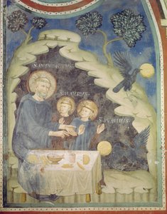 San Benito ordena a un cuervo que se lleve el pan envenenado (fresco)