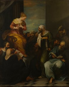 Santa Catalina disputando con los jueces, c.1650-1710 (óleo sobre lienzo) de Italian School