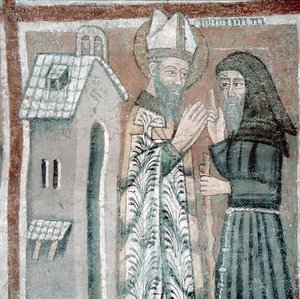 San Gregorio Magno (540-604) con un monje (fresco)