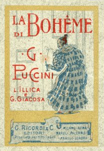 Anuncio del tamaño de un sello para La Bohème de Giacomo Puccini, estrenada en 1896