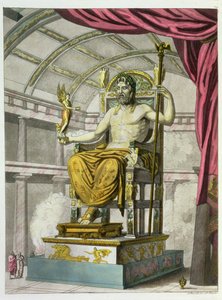 Estatua de Júpiter en un templo, de Costumi dei Romani, grabado por Angelo Biasioli (1790-1830), c.1805-20