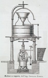 Molino de vapor diseñado por Giovanni Enrico, grabado de Italian School