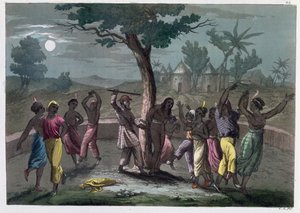 La danza del Mombo-Jombo, según los viajes de Mungo Park, de A History of Costume por J. Ferrario, publicado en Milán c.1820