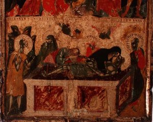 La Deposición de Cristo, mitad inferior de un panel (véase también 78636) (panel) de Italian School
