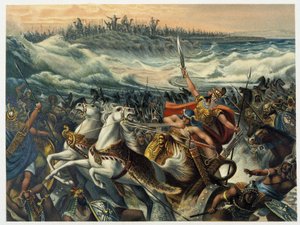 Los egipcios ahogándose en el Mar Rojo - en “Aurea Bibbia classica: historia de la revelación divina en el antiguo y nuevo testamento” por Giovanni Ladislao Sykora (vol. 1), traducido por Don Clemente Benetti. (Biblia italiana) de Italian School