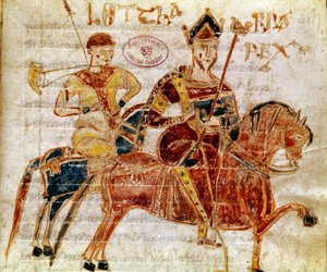 El Rey de los Francos y luego Lotario I (siglo IX). Miniatura de 