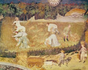 El mes de agosto, detalle de la cosecha, c.1400 (fresco) de Italian School