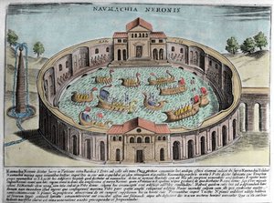 La Naumaquia de Nerón, representación de una batalla naval en Roma. Grabado (siglo XVII). de Italian School