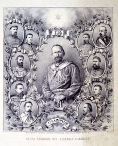 El estado mayor del General Garibaldi, ilustración de La Historia de Italia de Italian School