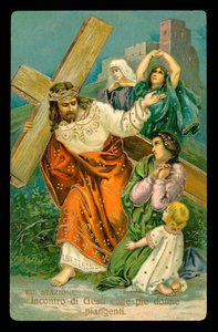 Vía Crucis (de un juego de 14) (litografía en color) de Italian School