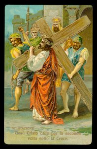 Vía Crucis (de un juego de 14) (litografía en color) de Italian School