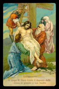 Vía Crucis (de un juego de 14) (litografía en color) de Italian School