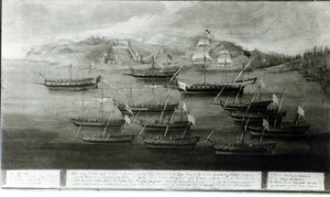 La flota veneciana liderada por el Capitán Ivanovich da Dabrota contra Piratas Turcos en Durazzo, 1756 de Italian School