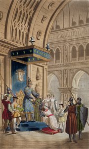 La creación de un Caballero Templario, de un manuscrito de Romance de Lancelot del Lago, publicado c.1820-30