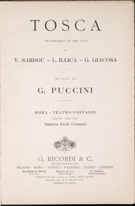 Página de título, Libreto de Tosca, de Giacomo Puccini, Edición Ricordi, Italia de Italian School