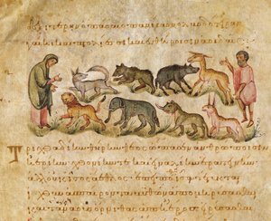 Tratado sobre las muchas especies animales que habitan la tierra, ilustración de la Cynegetica por Oppian de Italian School