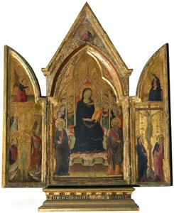 Tríptico: Virgen María y Niño con Santos, Ángeles y la Crucifixión de Italian School