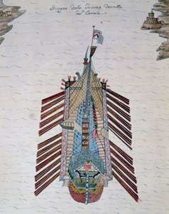 Trirreme (barco con tres filas de remos), del tratado Sobre la milicia marítima, por Cristoforo Canal (1510-1562), Italia