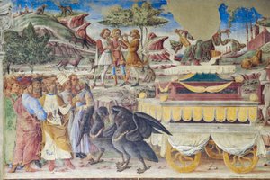 Triunfo de Mercurio, Sala de los Meses, Muro Norte: "Junio", c.1468-70 (fresco) de Italian School