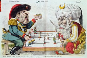 Turquía y Rusia jugando un juego de estrategia, de Le Perroquet, 1877 de Italian School