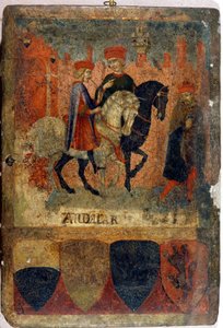 Dos inspectores de impuestos. Biccherna (cubierta del registro contable de la ciudad de Siena). Archivo Nacional - Museo delle Tavolette de Bicherna, Siena. Finales del siglo XIV - principios del siglo XV. de Italian School
