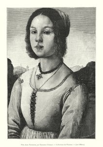 Una joven florentina, por Francesco Granacci, Colecciones de Florencia, Los Uffizi de Italian School