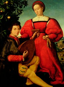 Dama veneciana y músico con laúd