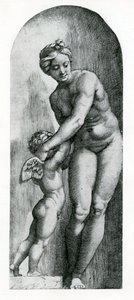Venus y Amor, siglo XVII de Italian School