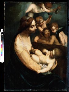 ""Madonna And Child And Angels"" (Virgen Y Niño Con Ángeles) Pintura Italiana De Principios Del Siglo XVII. Museo de Arte Mikhail Kroshitsky, Sebastopol (Sebastopol) Ucrania de Italian School