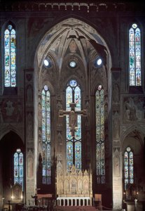 Vista de la cappella maggiore de la iglesia de Santa Croce, con fresco, principios del siglo XIV de Italian School