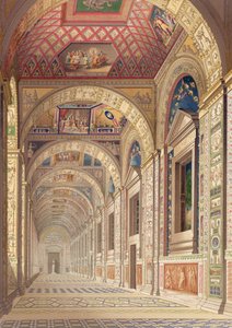 Vista de la logia del segundo piso en el Vaticano, con decoración de Rafael, de Delle Loggie di Rafaele nel Vaticano, publicado como hoja suelta en la edición de 1814 de Italian School