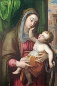 Virgen con el Niño, c.1600 (óleo sobre cobre) de Italian School