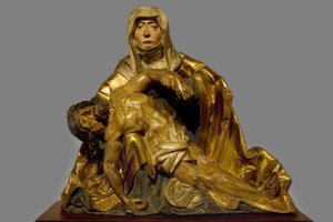 Virgen de la misericordia a Cristo muerto alrededor de 1510-1520, región del Tirol del Sur, escultura de predella en madera pintada y dorada, conservada en el Museo Bonnat de Bayona. Fotografía de Selva, 2008. de Italian School