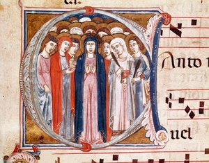 Virgen rodeada de Santos. Letra A (miniatura) de Italian School
