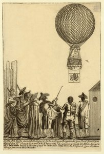Vista del globo aerostático que se echó ante sus majestades, pub. 1793 de Italian School