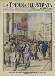 Votantes acudiendo a las urnas en las elecciones generales italianas en Roma (litografía en color) de Italian School