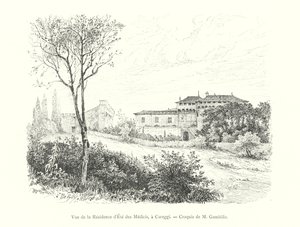 Vista de la residencia de verano de los Médicis, en Careggi, boceto de M Gambillo