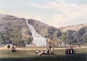 Cascada en el parque del Palacio Real de Caserta, Italia de Italian School