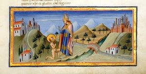 Yates Thompson 36, f.149, La figura desnuda de San Francisco, recibe la bendición del Obispo de Asís, de la 