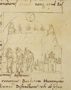 Ms.LAT.446 fol.2v Los sabios estudian el movimiento de las estrellas para determinar la fecha exacta de la Pascua, de Ortopascha por el Peregrino Prisciano de Italian School Italian School