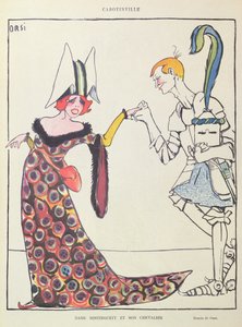 Mistinguett (1875-1956) y su Chevalier, caricatura de "Le Rire". de Italo Orsi