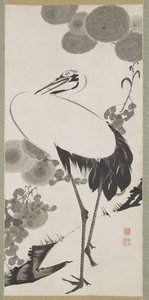 Grulla, Pergamino Colgante, Periodo Edo de Ito Jakuchu
