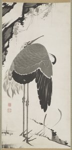 Grullas, uno de un par, Pergamino Colgante, Periodo Edo