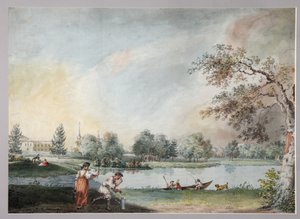 Los estanques antes de la finca urbana del Conde Alexei Kirillovich Razumovsky en Moscú, principios de 1800s de Ivan Alexeyevich Ivanov