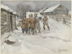 Antes de la búsqueda y el decomiso de la serie de acuarelas Revolución rusa, 1920 de Ivan Alexeyevich Vladimirov