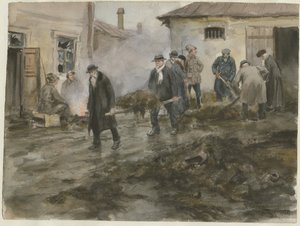Burguesía limpiando los establos de la serie de acuarelas Revolución rusa, 1920 de Ivan Alexeyevich Vladimirov
