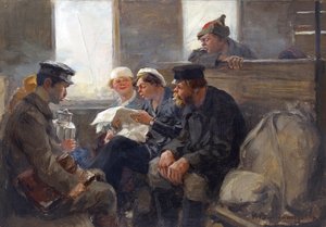 Grupo de bolcheviques en un tren por Vladimirov, Ivan Alexeyevich (1869-1947). Óleo sobre madera de Ivan Alexeyevich Vladimirov