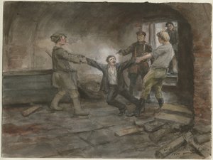 Hombre siendo retenido y ejecutado de la serie de acuarelas Revolución rusa, 1919 de Ivan Alexeyevich Vladimirov