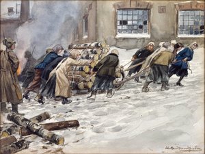 Requisición de leña de Vladimirov, Ivan Alexeyevich (1869-1947). Acuarela, gouache sobre papel de Ivan Alexeyevich Vladimirov