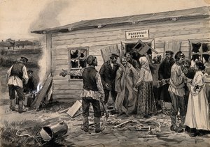 Escena en un barracón de cólera de la serie de acuarelas Revolución rusa, c. 1920 de Ivan Alexeyevich Vladimirov